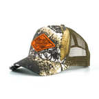 Rangelab Camo Trucker Hat - Adjustable Snapback with Leather Wildlife Patch | Outdoor Hunting Hiking
