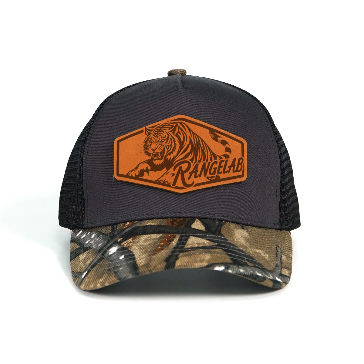 RANGELAB Spirit Beast Trucker Hat - Adjustable Snapback with Leather Wildlife Patch (Tiger, Gator, Grizzly, Eagle, Wolf)