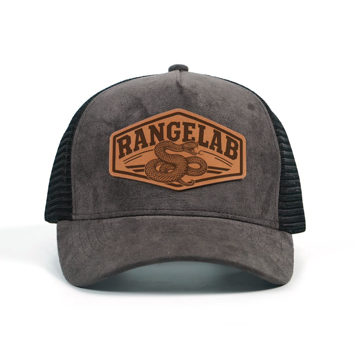 Rangelab Faux Suede Trucker Hat – Breathable Mesh Back, Leather Patch, Adjustable Snapback