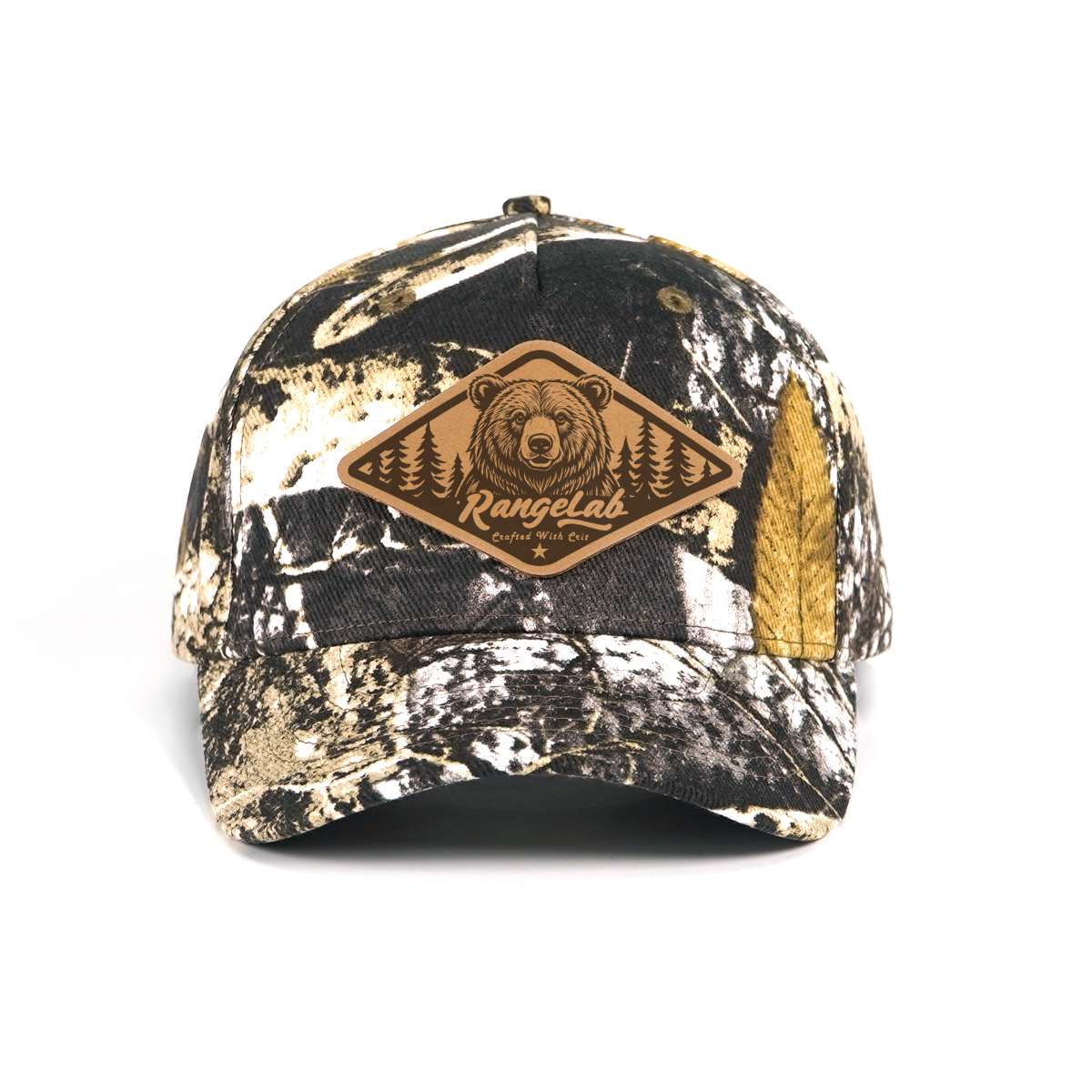 RANGELAB Camo Snapback Cap with Leather Patch – Adjustable Outdoor Tactical Hat for Hunting & Hiking