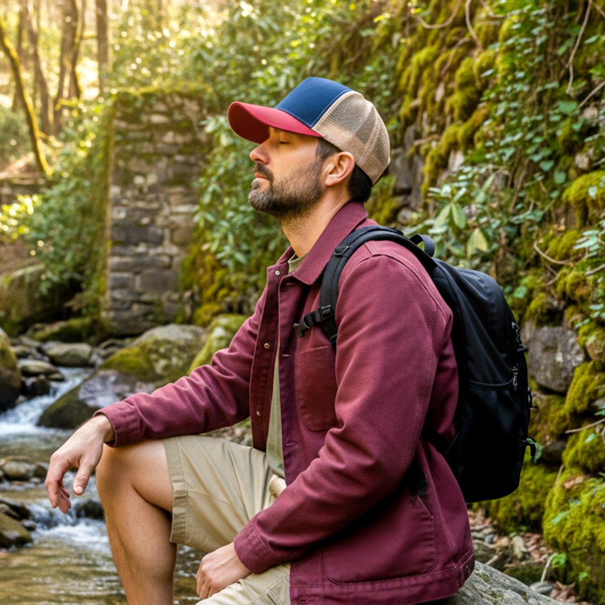 Rangelab Vintage Mesh Trucker Hat – Red/Navy｜Breathable Outdoor Cap
