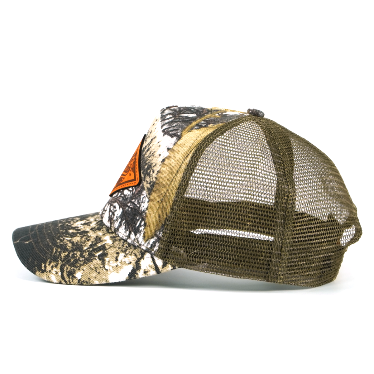 Rangelab Camo Trucker Hat - Adjustable Snapback with Leather Wildlife Patch | Outdoor Hunting Hiking