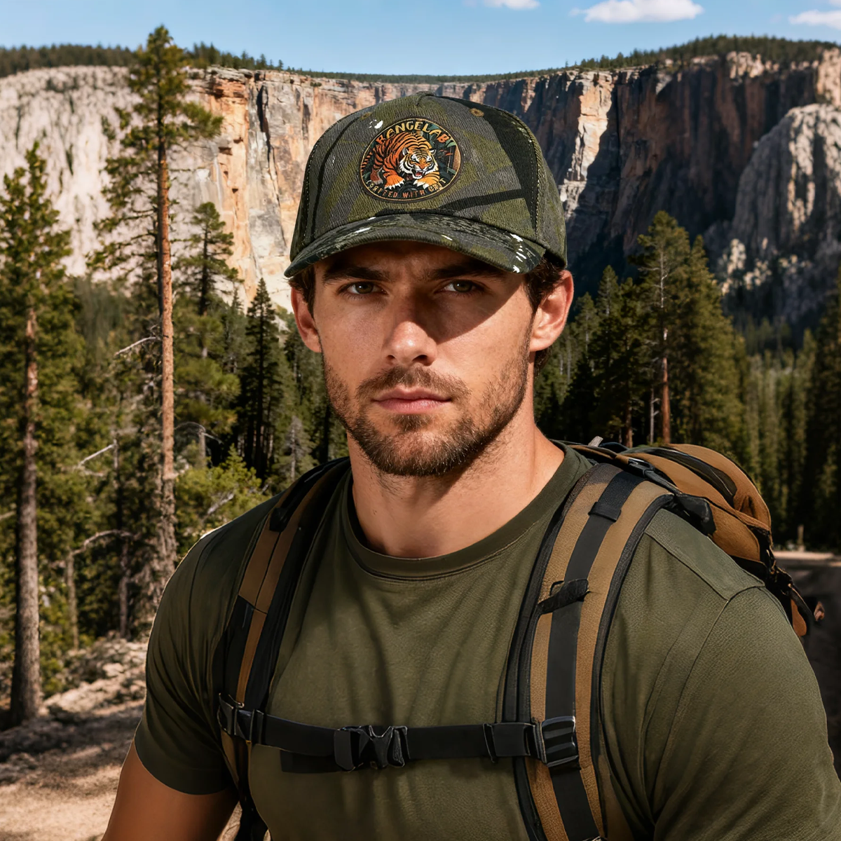 RANGELAB Camo Snapback Hat – Outdoor Adventure Baseball Cap with Animal Patch (Tiger, Cheetah, Crocodile)