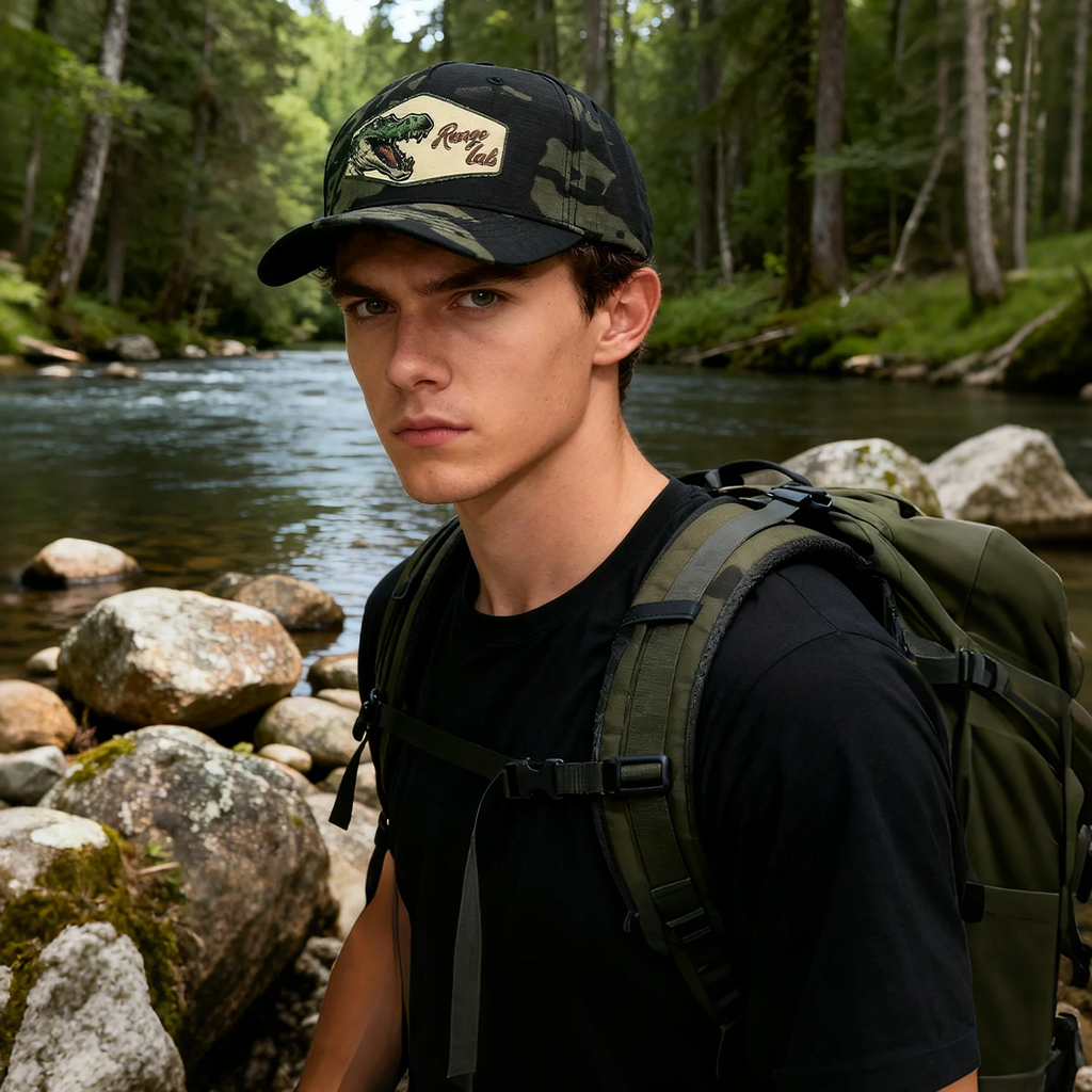 RANGELAB Camo Animal Patch Hat – Adjustable Snapback Cap for Men & Women | Outdoor Adventure Style (Crocodile / Lion / Cobra)