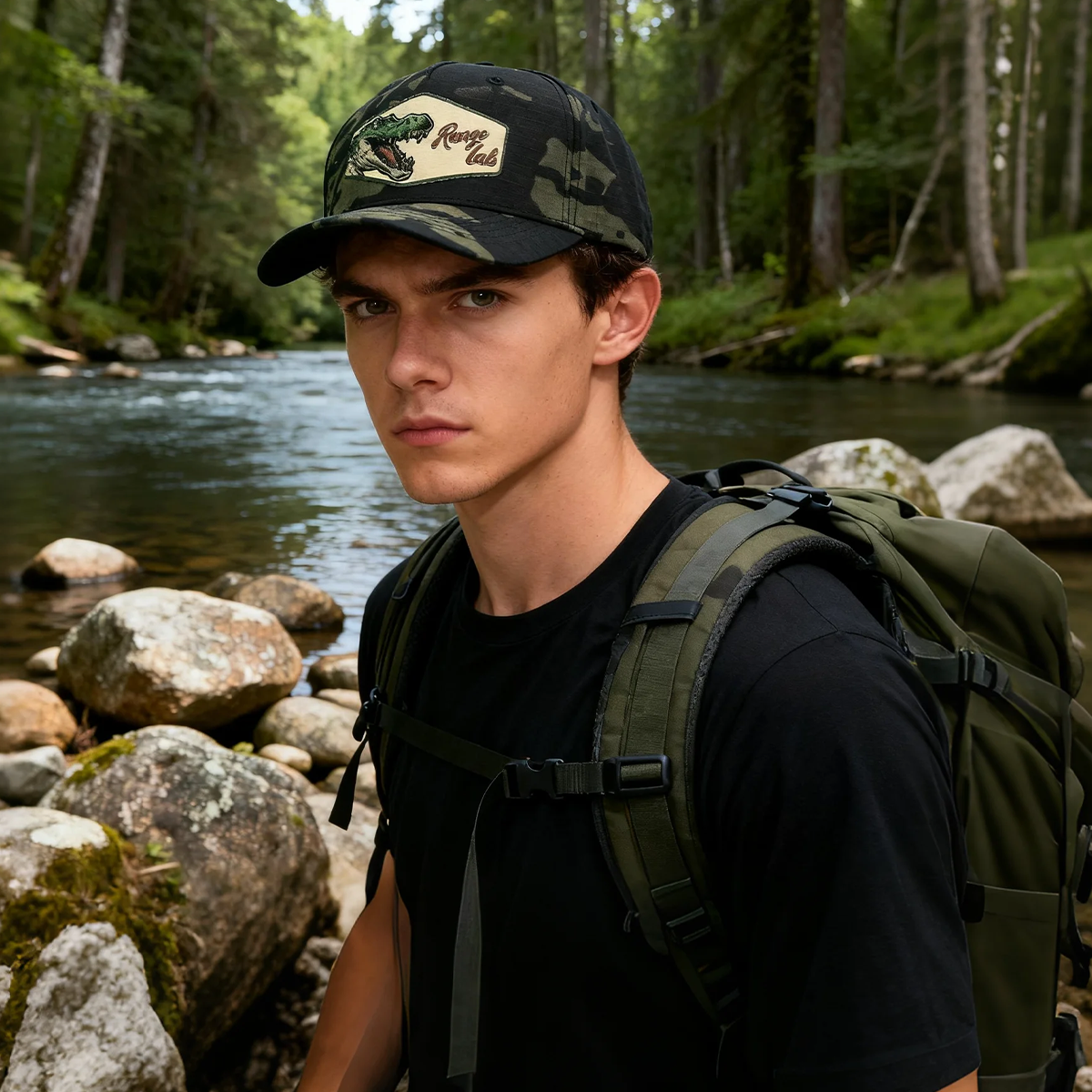 RANGELAB Camo Animal Patch Hat – Adjustable Snapback Cap for Men & Women | Outdoor Adventure Style (Crocodile / Lion / Cobra)
