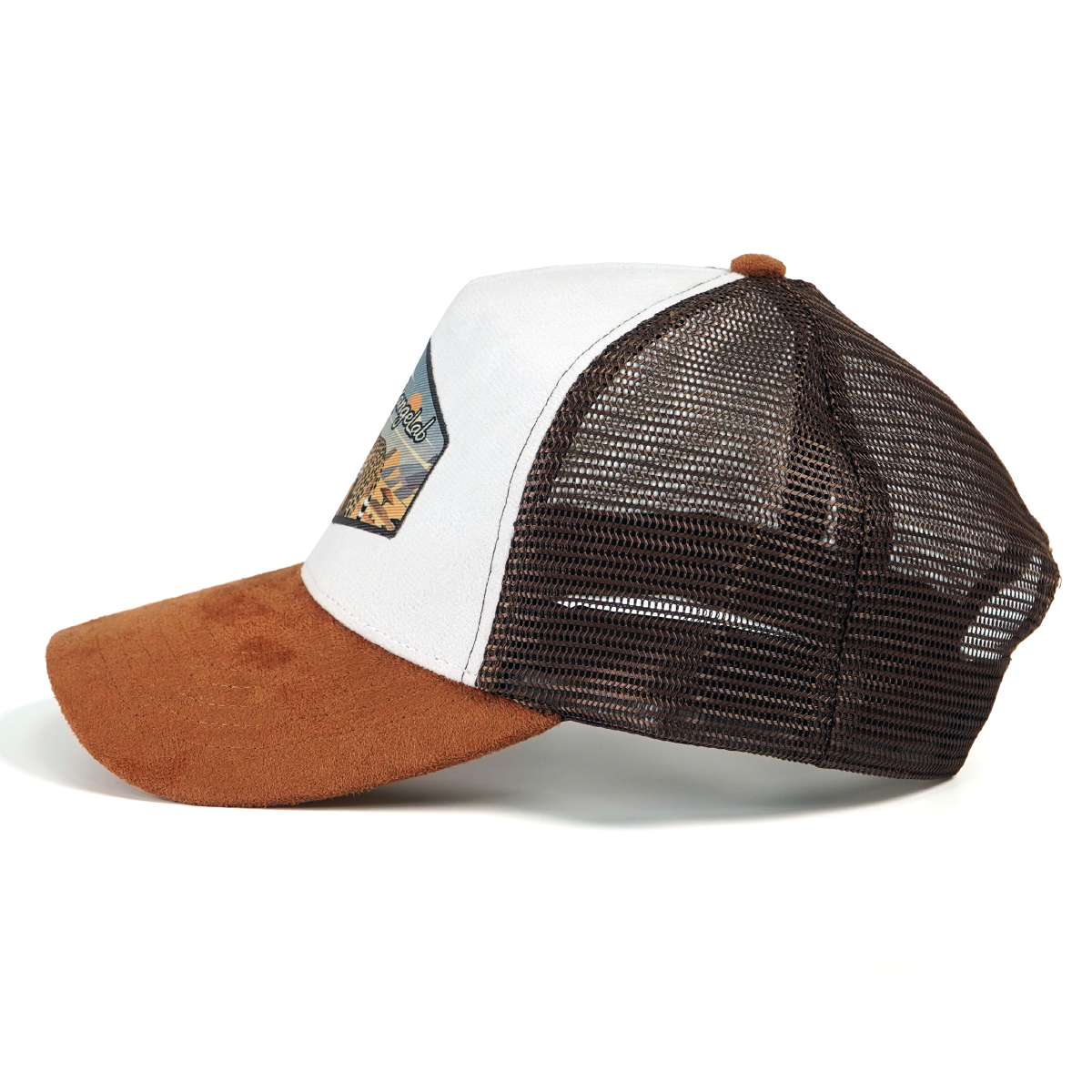 RANGELAB Trucker Hat – Vintage Leather Patch Mesh Cap for Men & Women | Outdoor Adventure Cheetah & Elk Designs | Adjustable Snapback Hiking Hat