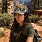 RANGELAB Camo Outdoor Adventure Hat – Adjustable Snapback Hunting Cap with Animal Leather Patch (Deer / Cheetah / Eagle)