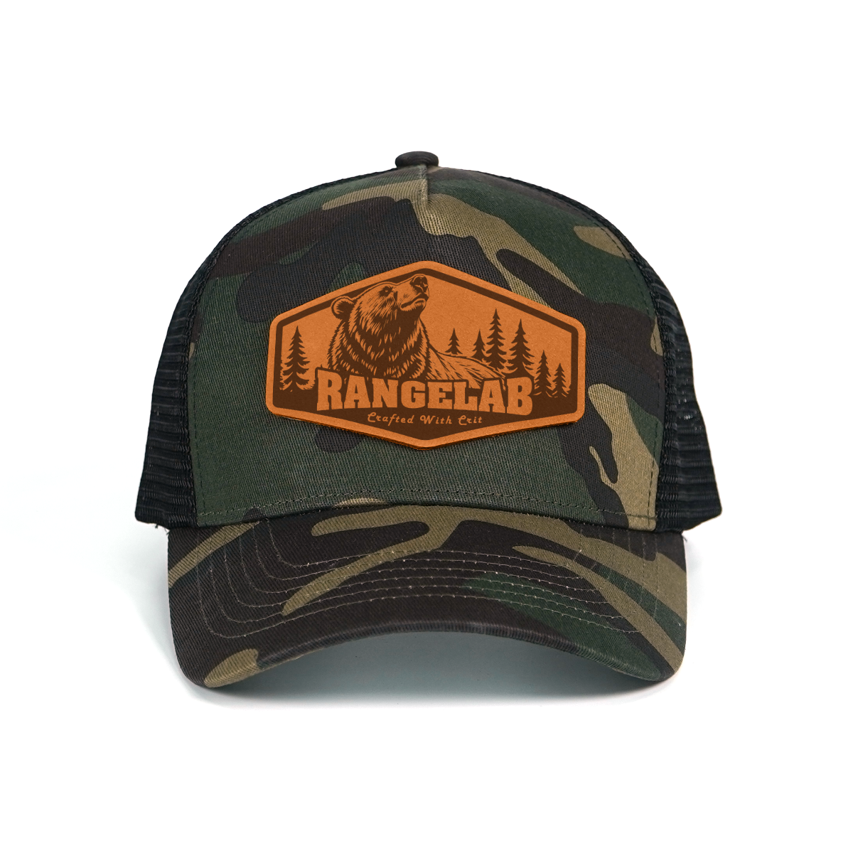 RANGELAB Camo Trucker Hat – Real Leather Patch with Breathable Mesh Back
