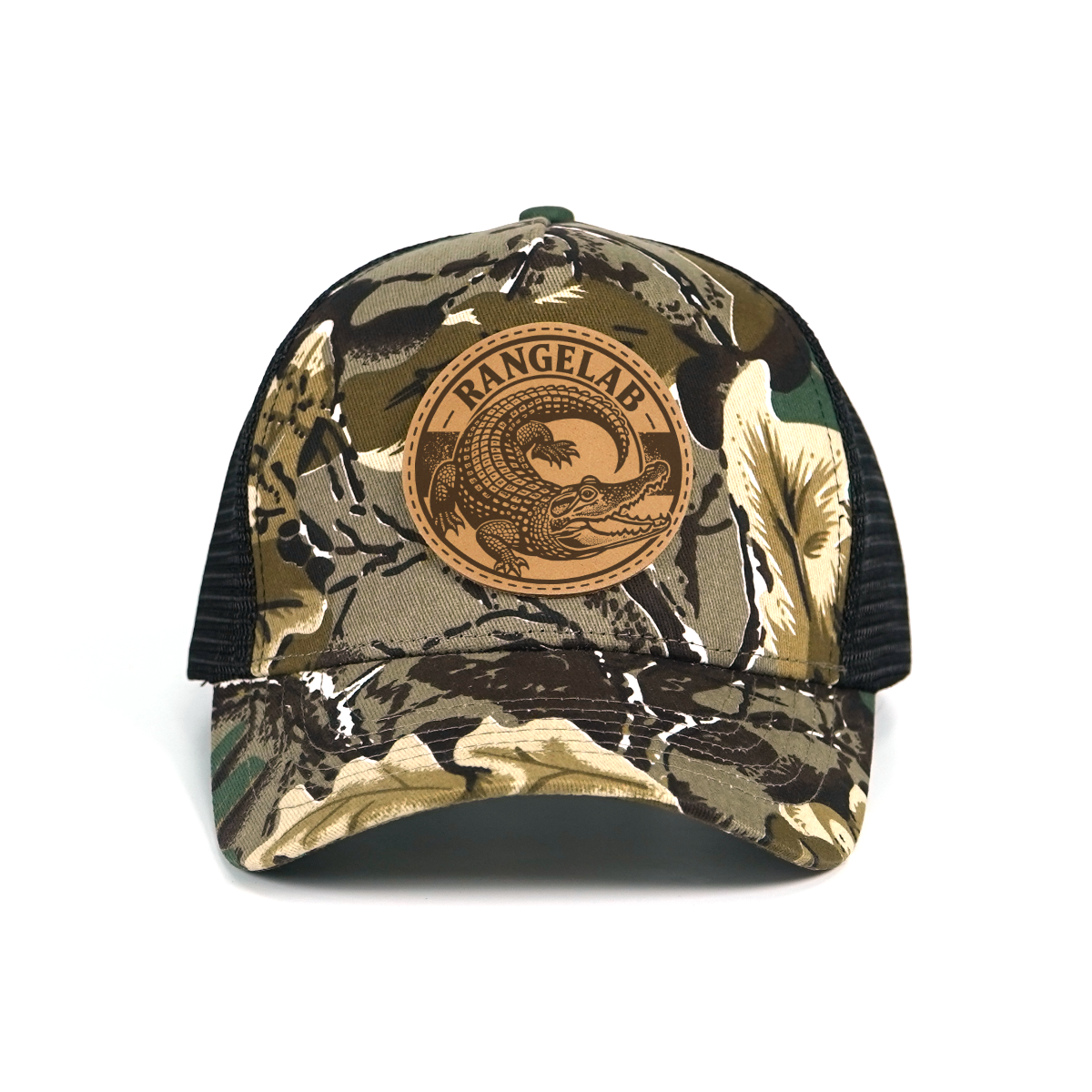 RANGELAB Camo Trucker Hat - Leather Wildlife Patch, Adjustable Mesh Back for Outdoor, Work & Daily Wear