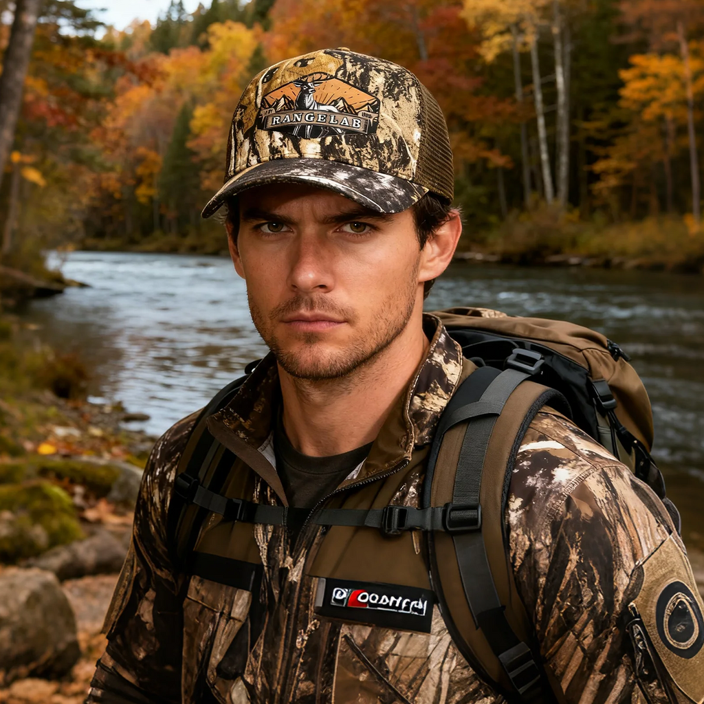 RANGELAB Camo Trucker Hat for Men & Women – Adjustable Mesh Back Hunting Cap, Outdoor Snapback Hat, Breathable Camouflage Baseball Cap