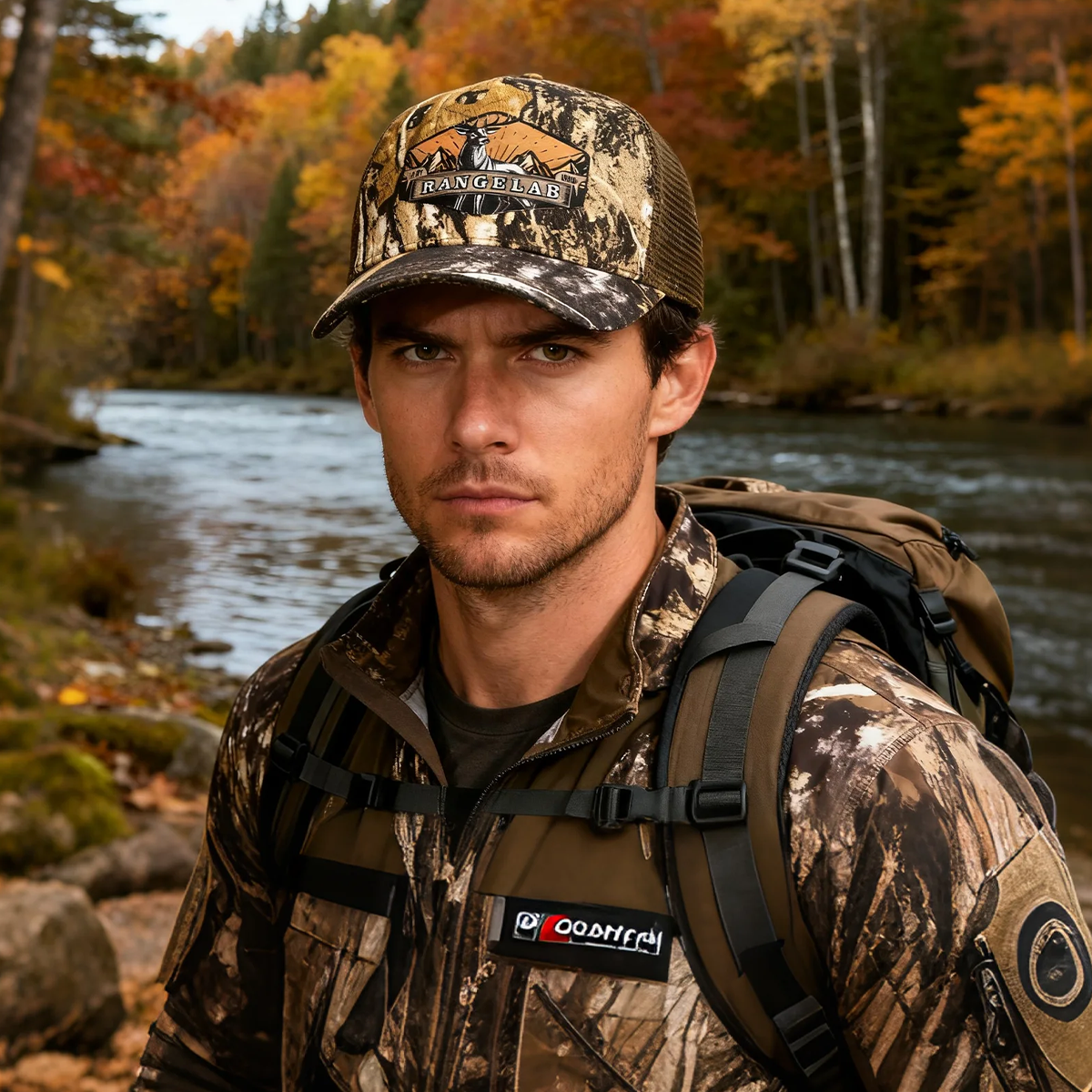 RANGELAB Camo Trucker Hat for Men & Women – Adjustable Mesh Back Hunting Cap, Outdoor Snapback Hat, Breathable Camouflage Baseball Cap