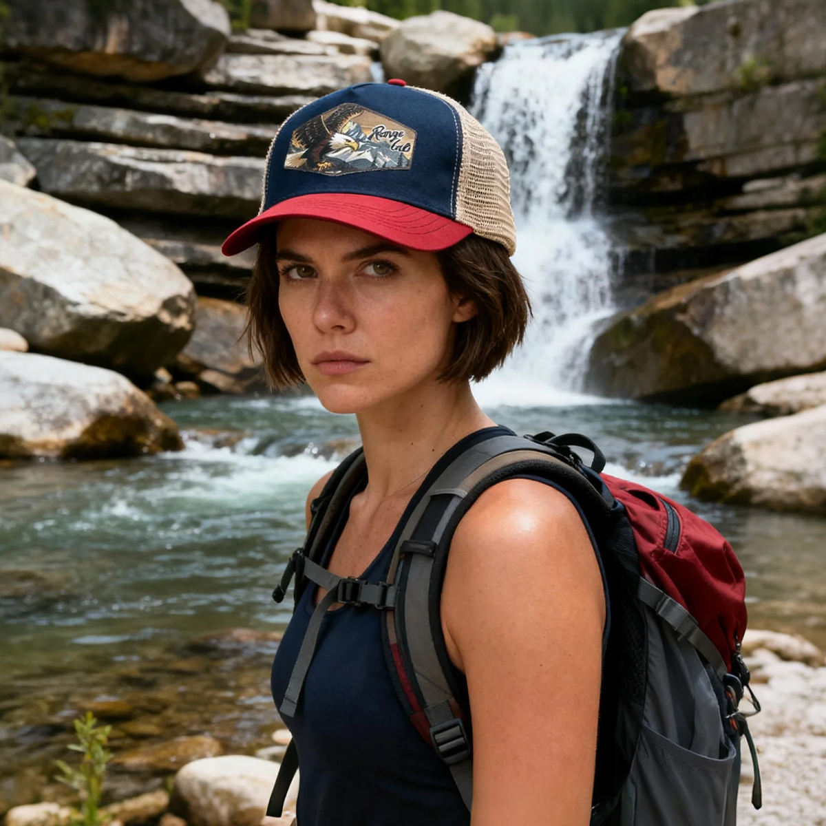 RANGELAB Outdoor Trucker Hat – Adventure Lion, Eagle & Elk Leather Patch | Classic Retro Mesh Cap for Hiking, Camping & Everyday Style