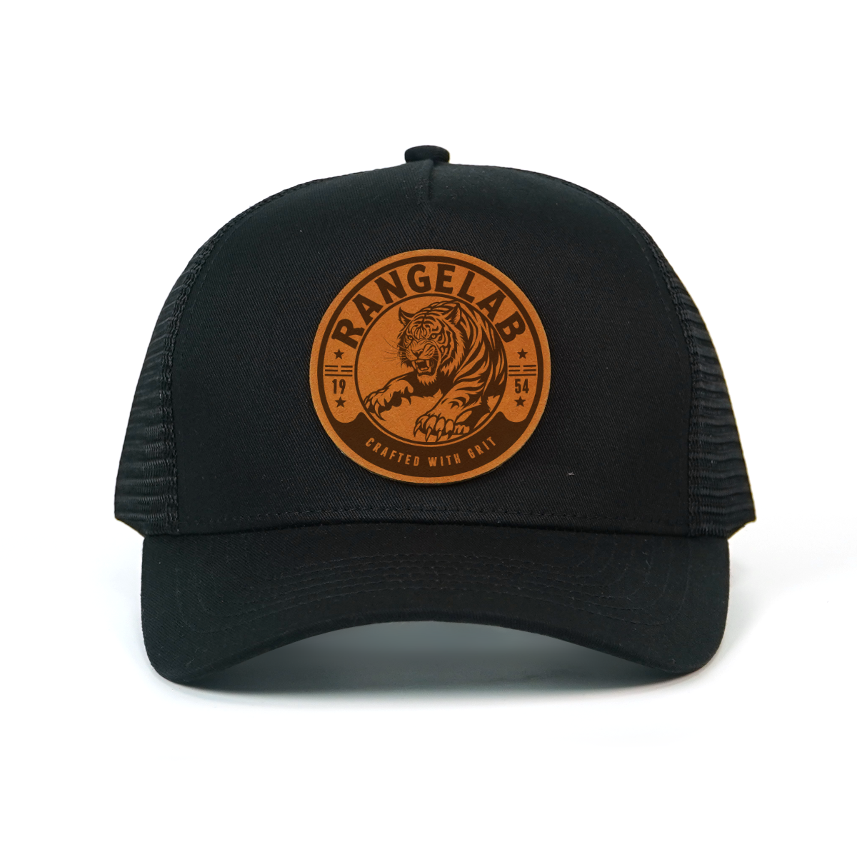 RANGELAB Leather Patch Trucker Hat – Bold Animal Series (Tiger, Octopus, Shark, Gorilla)