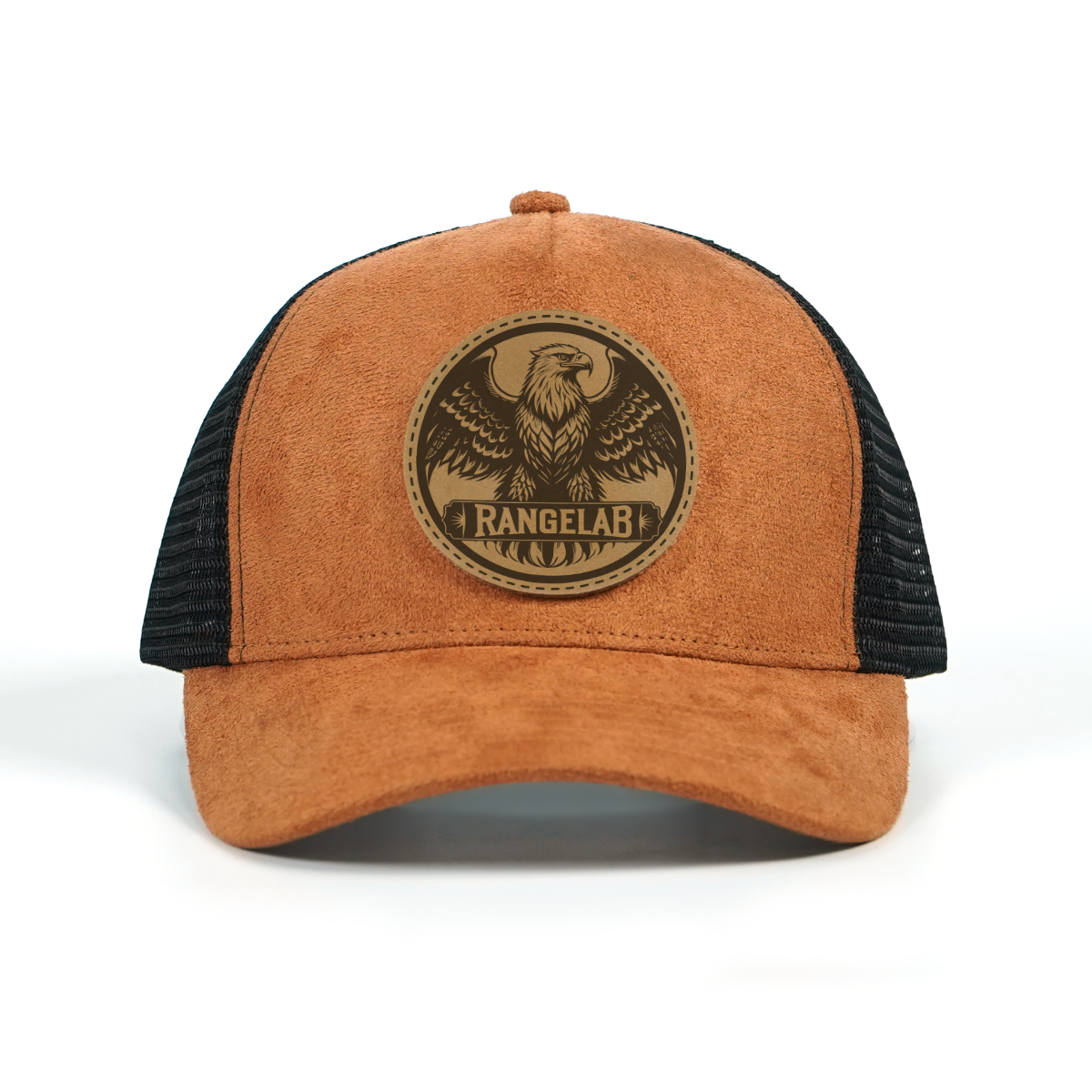 RANGELAB Suede Mesh Trucker Hat – Adjustable Leather Patch Cap for Men & Women | Breathable Outdoor Snapback Baseball Hat