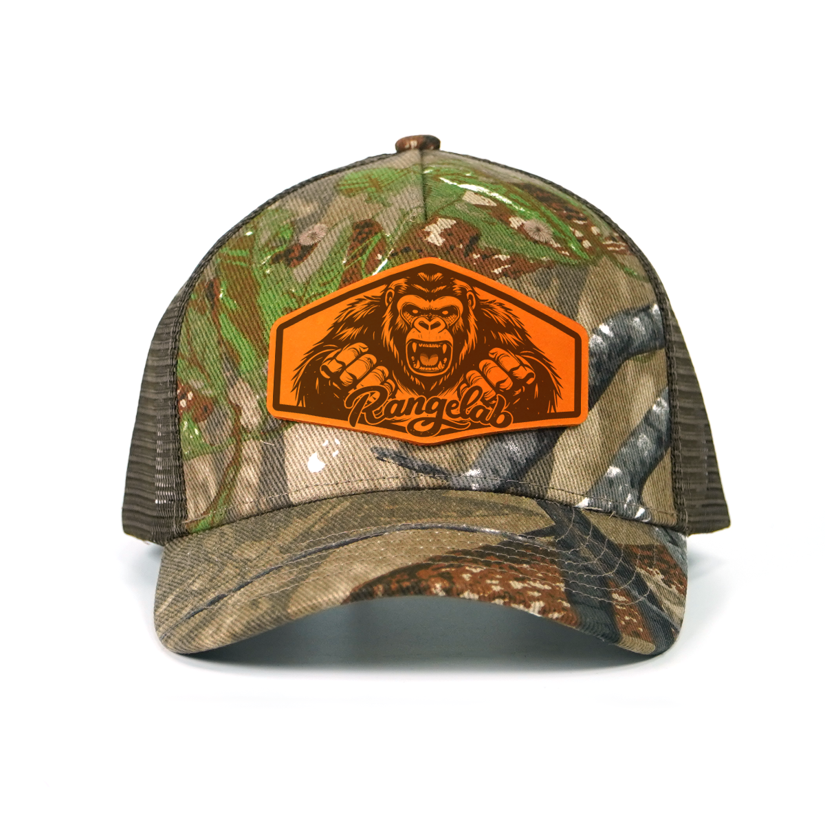 RANGELAB Camo Trucker Hat with Leather Animal Patch – Adjustable Mesh Back for Outdoor & Hunting