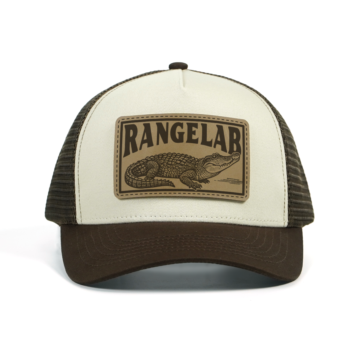 Rangelab Trucker Hat – Vintage Leather Patch Mesh Cap (Octopus / Buffalo / Whale / Alligator / Gorilla Designs)