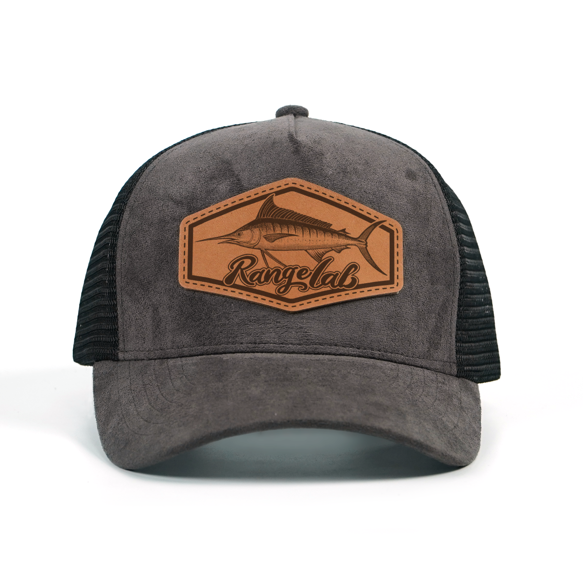 Rangelab Faux Suede Trucker Hat – Breathable Mesh Back, Leather Patch, Adjustable Snapback