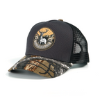 RANGELAB Outdoor Camo Trucker Hat for Men & Women – Breathable Mesh Back Snapback Cap with Leather-Look Wildlife Patch (Lion, Bear, or Deer Design) – Adjustable, Stylish, and Durable for Hiking, Fishing & Everyday Wear