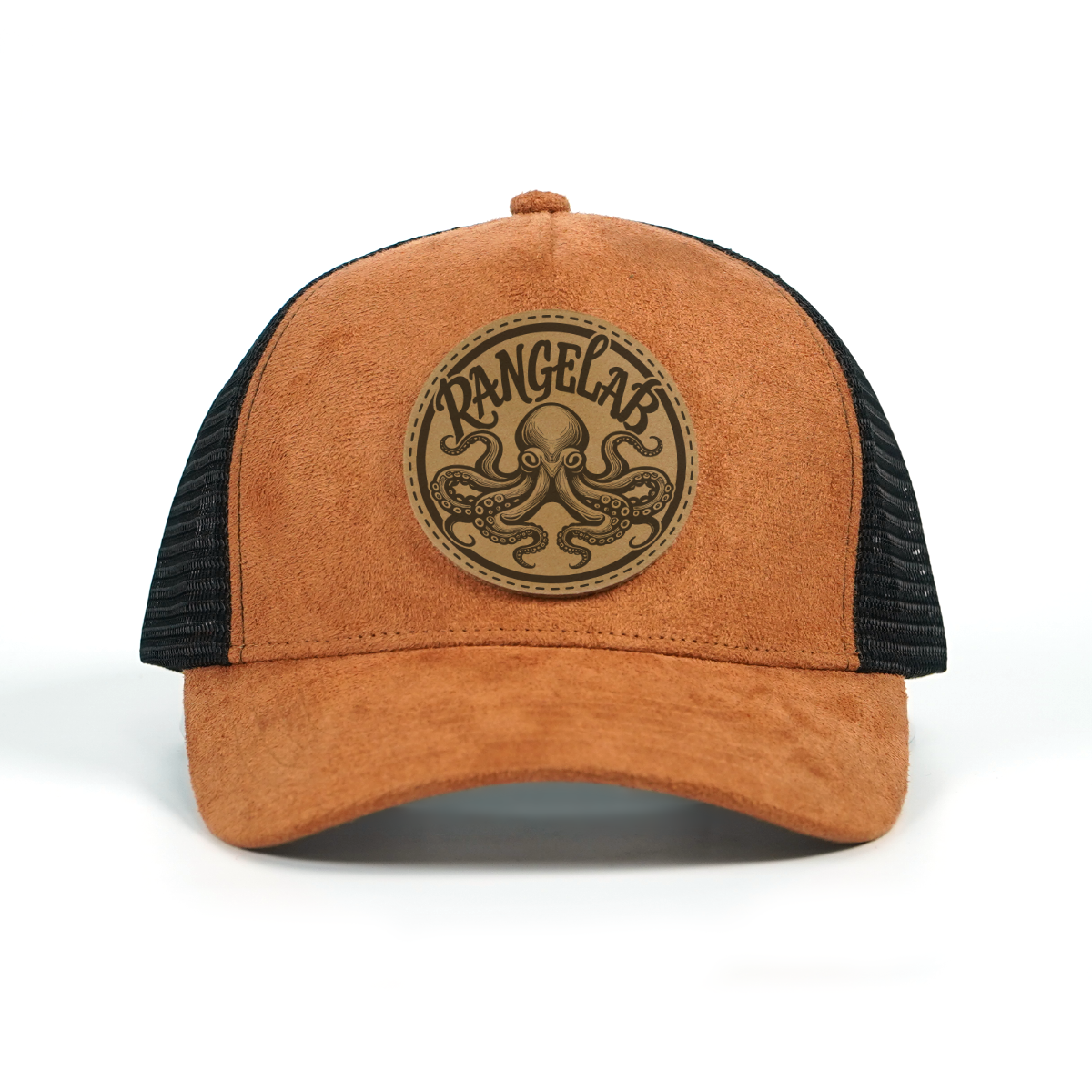 RANGELAB Suede Mesh Trucker Hat – Adjustable Leather Patch Cap for Men & Women | Breathable Outdoor Snapback Baseball Hat