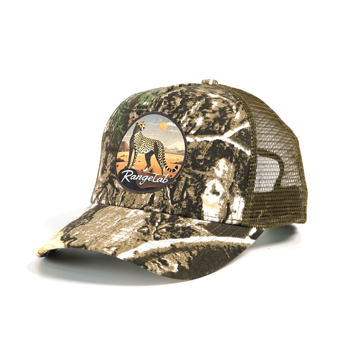 RANGELAB Camo Trucker Hat for Men & Women – Outdoor Mesh Snapback Cap with Eagle, Cheetah & Deer Patches – Adjustable Hunting & Hiking Hat