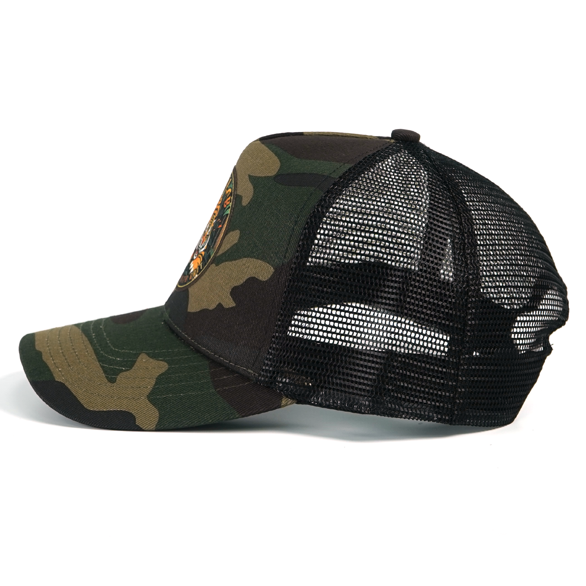RANGELAB Camo Trucker Hat for Men & Women – Adjustable Mesh Snapback Cap with Leather Patch | Eagle, Tiger & Bear Outdoor Adventure Hats | Breathable Camo Baseball Cap