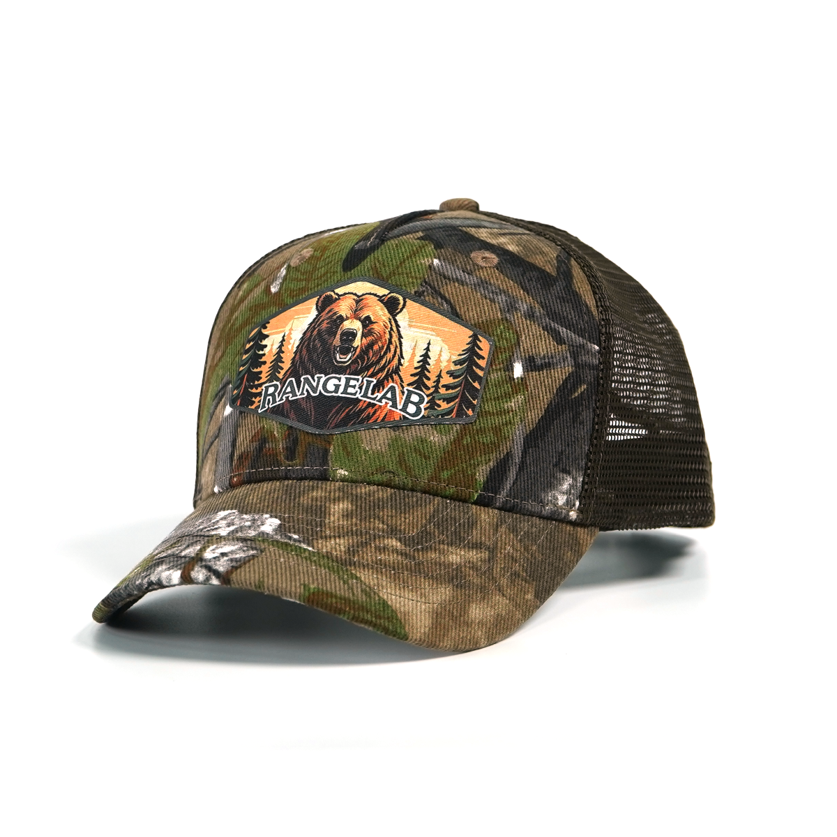 RANGELAB Camo Trucker Hat – Outdoor Mesh Snapback Cap for Men & Women | Adjustable Hunting Hat with Embroidered Leather Patch