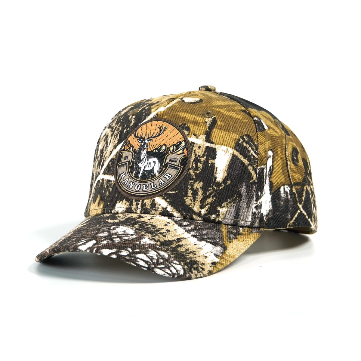 RANGELAB Camo Outdoor Adventure Hat – Adjustable Snapback Hunting Cap with Animal Leather Patch (Deer / Cheetah / Eagle)