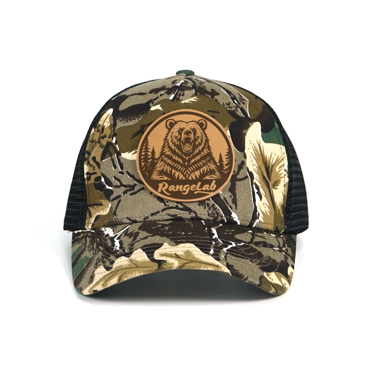 RANGELAB Camo Trucker Hat - Leather Wildlife Patch, Adjustable Mesh Back for Outdoor, Work & Daily Wear