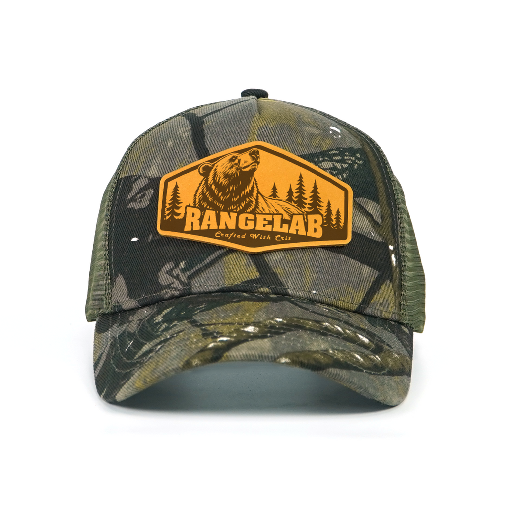 RANGELAB Camo Outdoor Hat - Wildlife Leather Patches Adjustable Snapback for Hiking & Tailgating