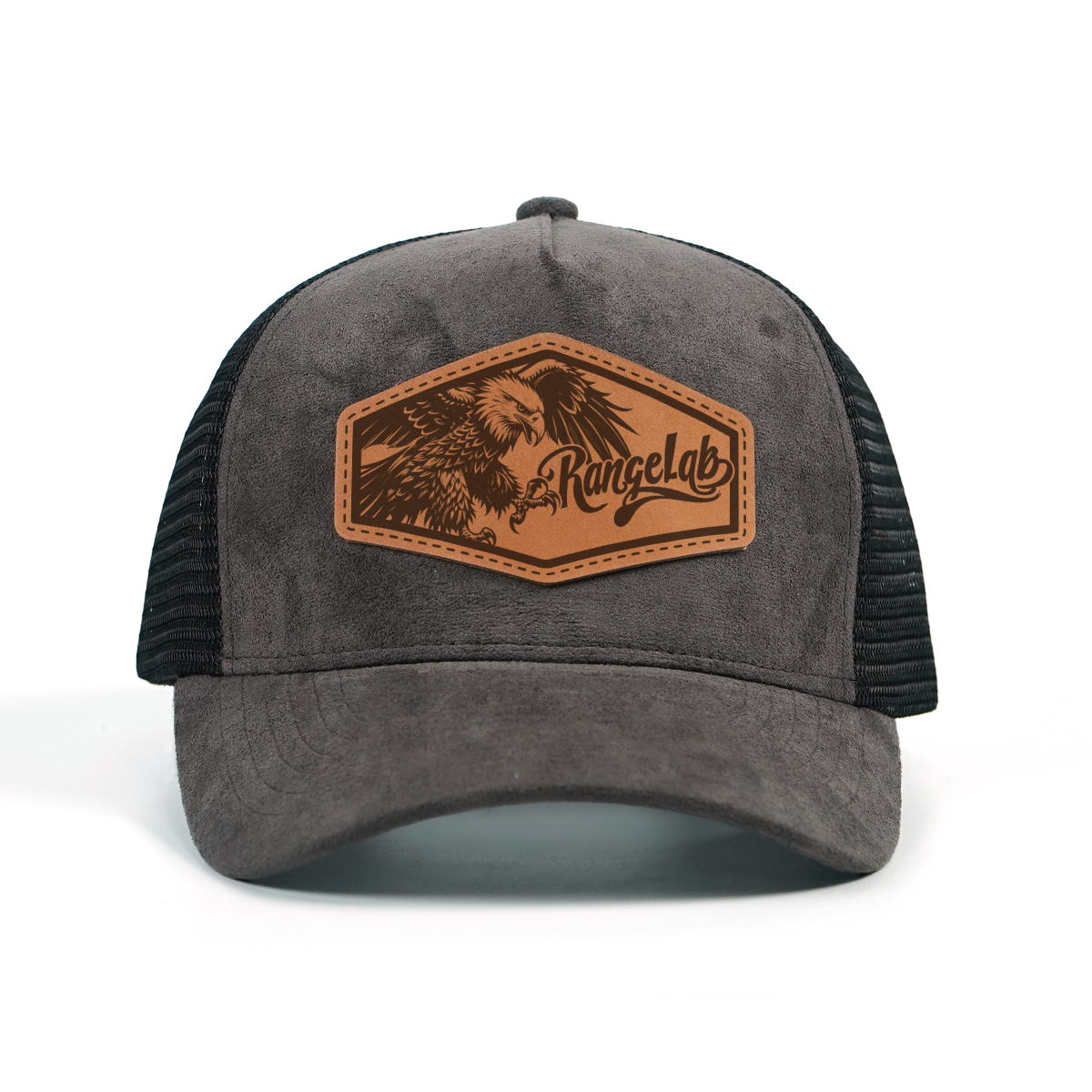 Rangelab Faux Suede Trucker Hat – Breathable Mesh Back, Leather Patch, Adjustable Snapback