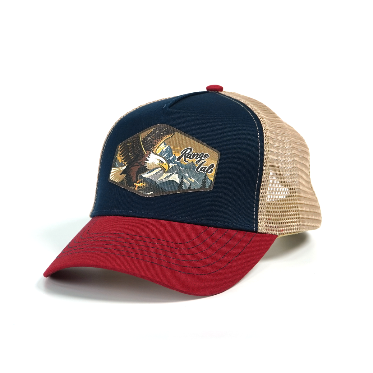 RANGELAB Outdoor Trucker Hat – Adventure Lion, Eagle & Elk Leather Patch | Classic Retro Mesh Cap for Hiking, Camping & Everyday Style
