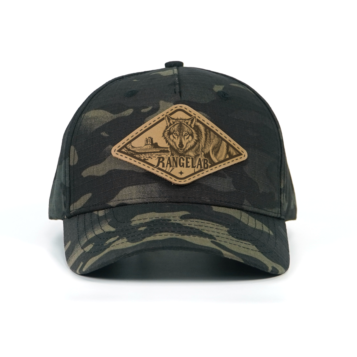 RANGELAB Tactical Camo Snapback Cap - Adjustable Fit with Leather Wildlife Patch