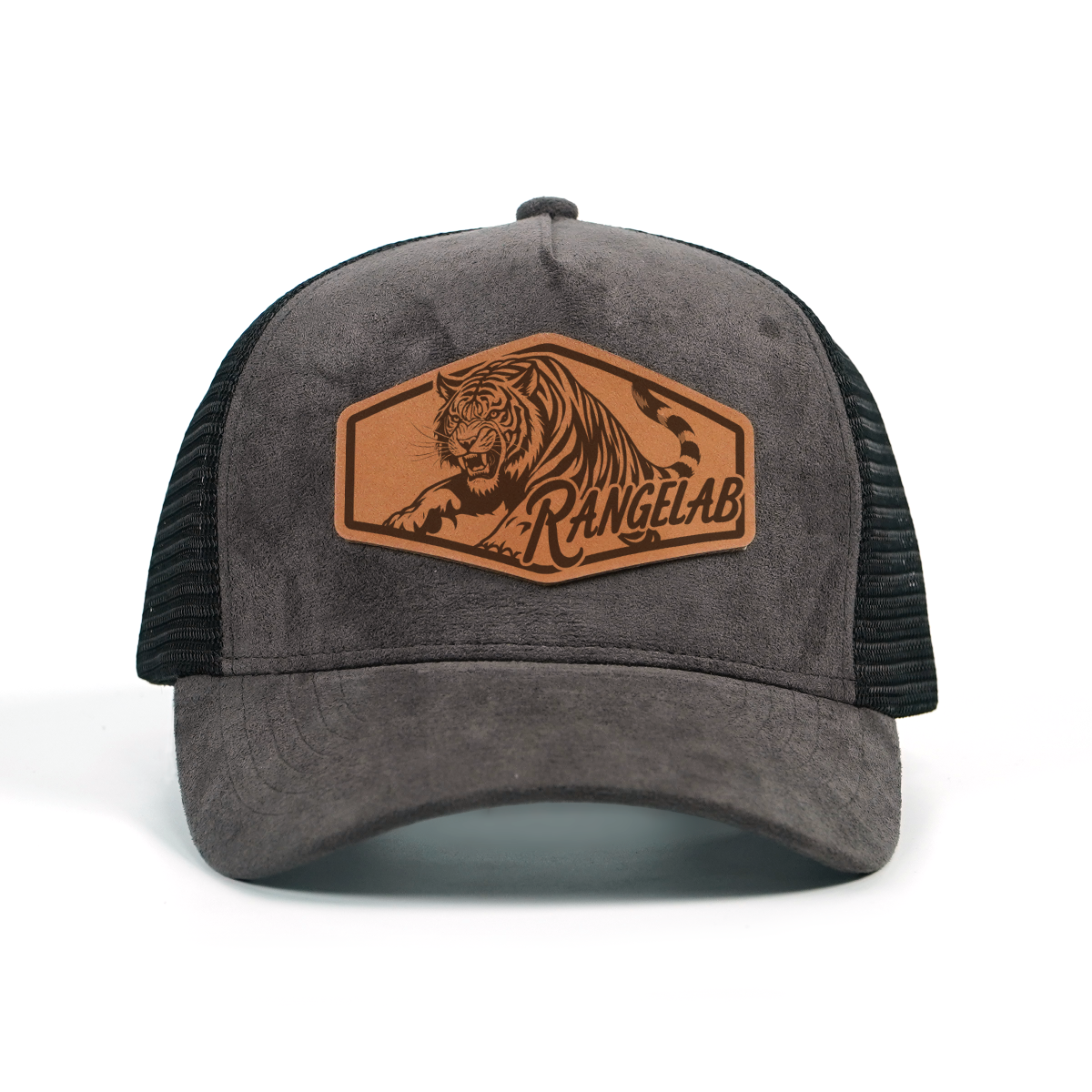 Rangelab Faux Suede Trucker Hat – Breathable Mesh Back, Leather Patch, Adjustable Snapback