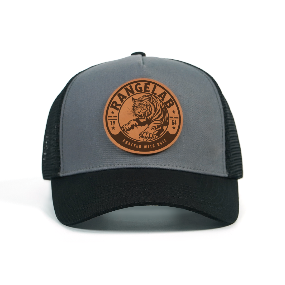 RANGELAB™ Leather Patch Trucker Hat – Premium Adjustable Snapback Cap for Men & Women | Outdoor Adventure Baseball Hat, Mesh Back, Crafted in USA