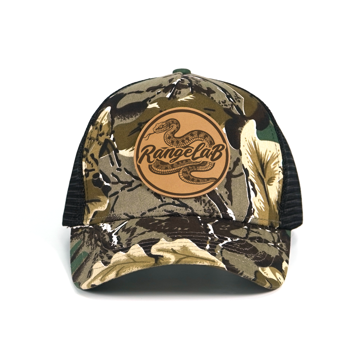 RANGELAB Camo Trucker Hat - Leather Wildlife Patch, Adjustable Mesh Back for Outdoor, Work & Daily Wear