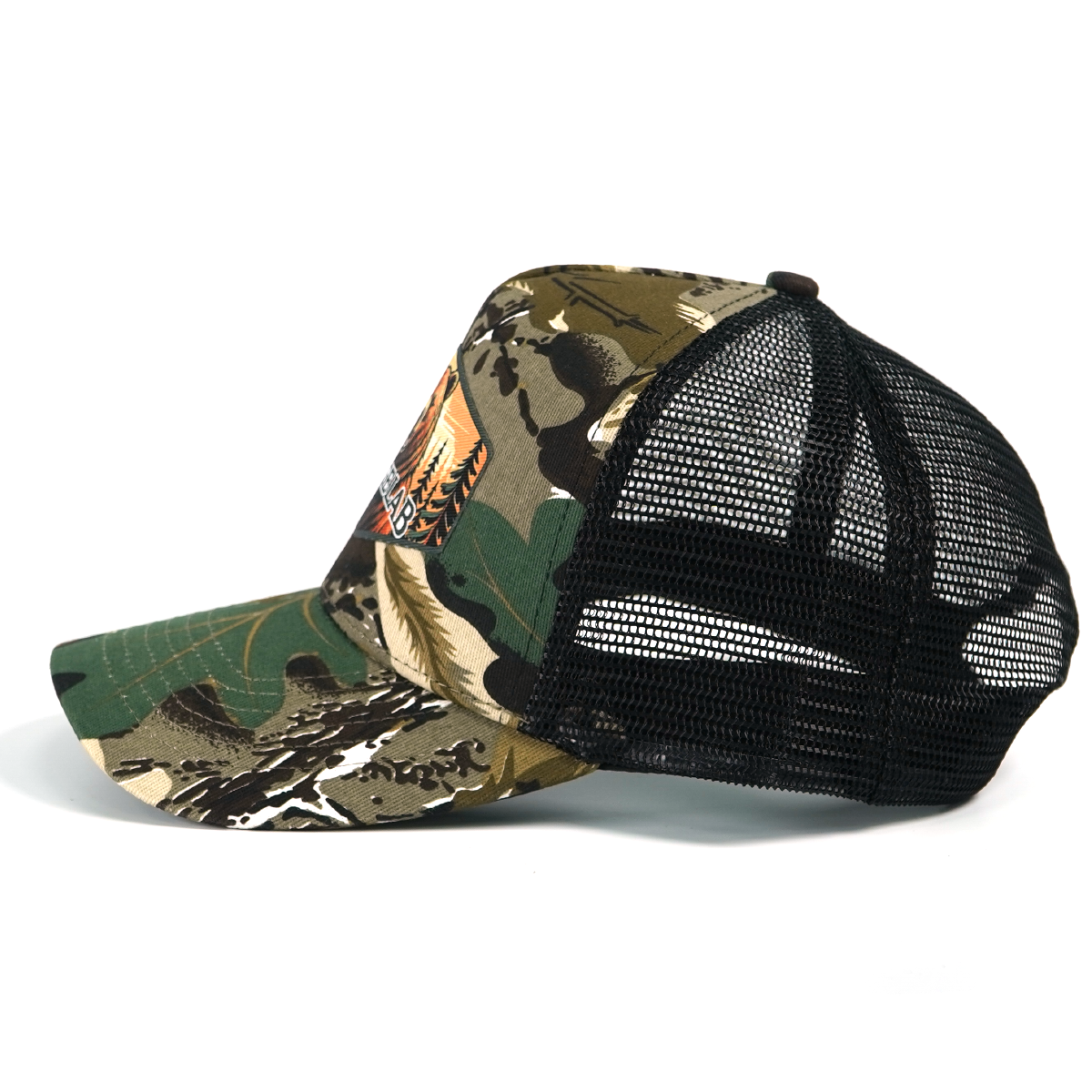 RANGELAB Camo Trucker Hat for Men & Women – Adjustable Mesh Snapback Cap with Lion, Tiger, or Bear Patch – Outdoor Adventure Hunting & Hiking Baseball Hat