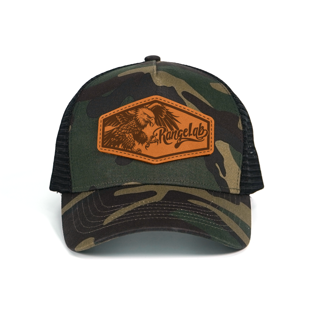 RANGELAB Camo Trucker Hat – Real Leather Patch with Breathable Mesh Back