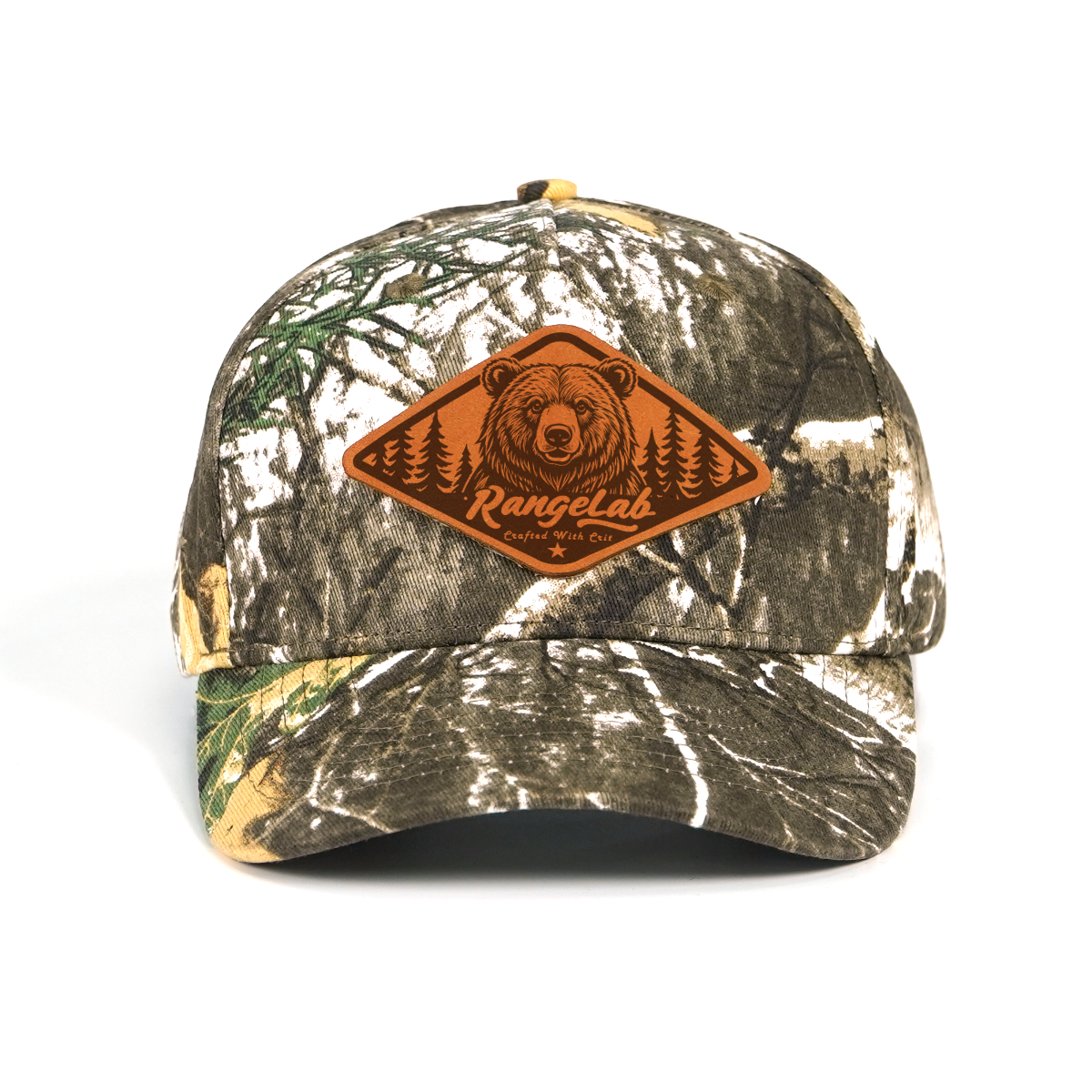 Rangelab Camo Snapback Hat – Laser-Engraved Wildlife Leather Patch, Adjustable Fit (22.5″–25″)